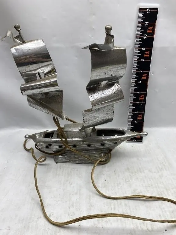 Vintage Metal Sailing Ship Lamp