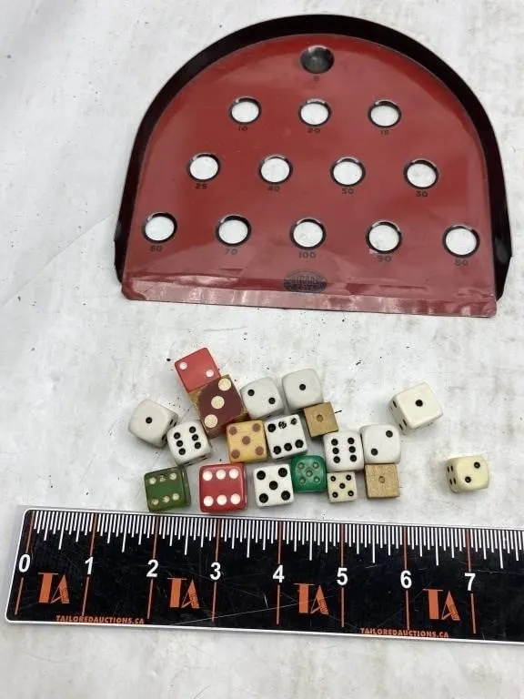 Vintage Dice Lot with Tin Score Board