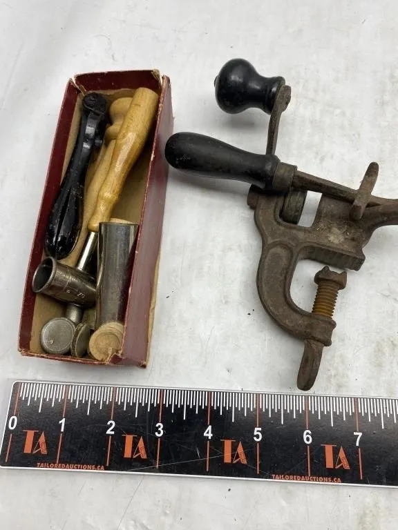 Vintage Hand Drill & Small Tool Set in Box