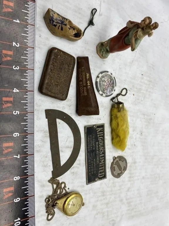 Vintage Collectibles Lot: Figurine, Watch, Tags &