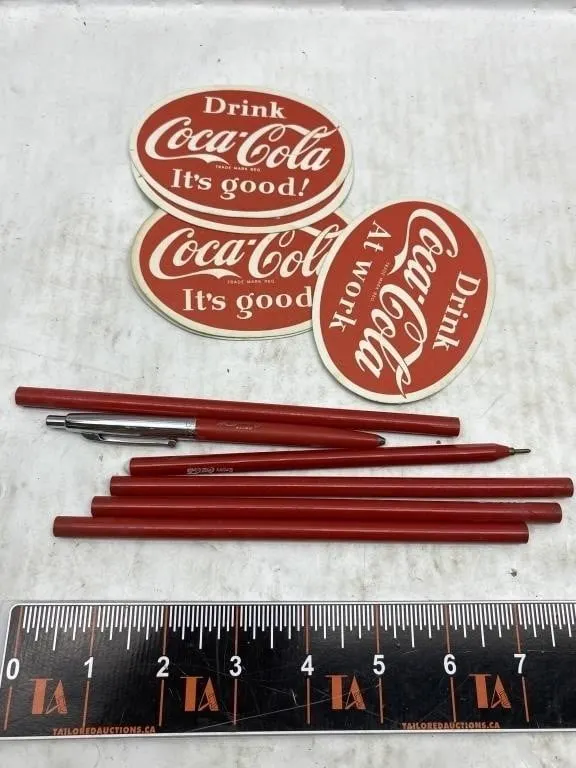 Coca-Cola Coasters & Red Pens/Pencils Lot
