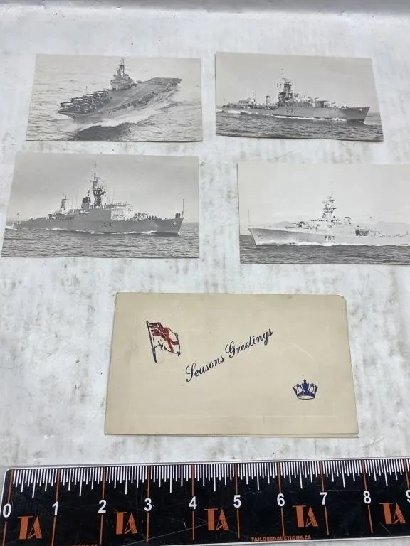 4 Royal Canadian Navy ship postcards + greeting