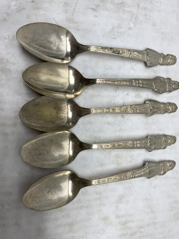 Set of 5 Silver-Tone Souvenir Spoons