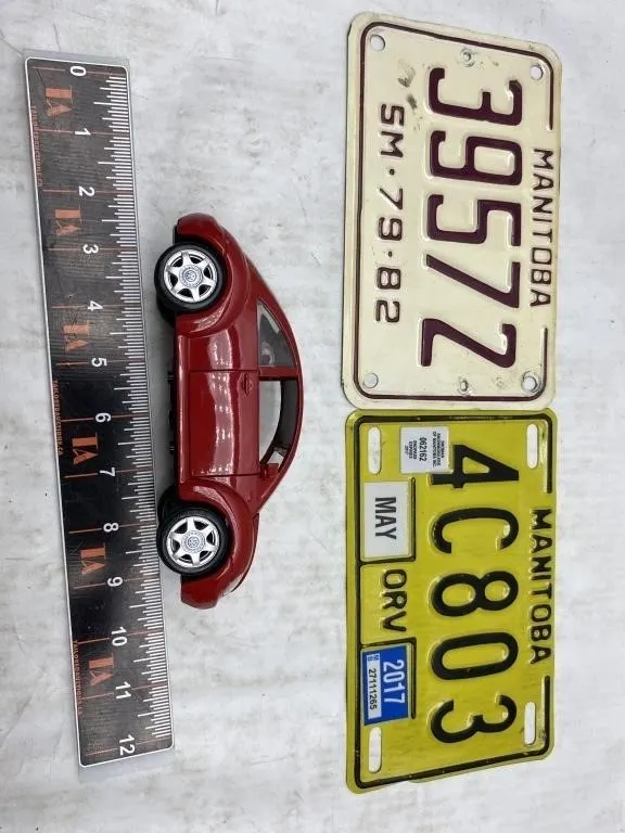 Toy VW Beetle & Manitoba License Plates