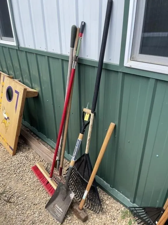 yard Tools. Rakes, Broom, Shovel etc