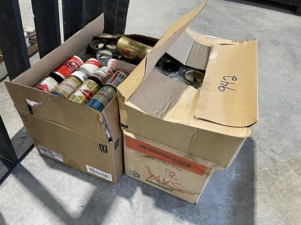 Misc Vintage Beer Cans & Wood Display Rack