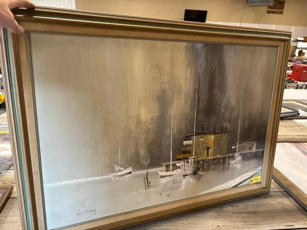 L Thomas Boat Oil Painting