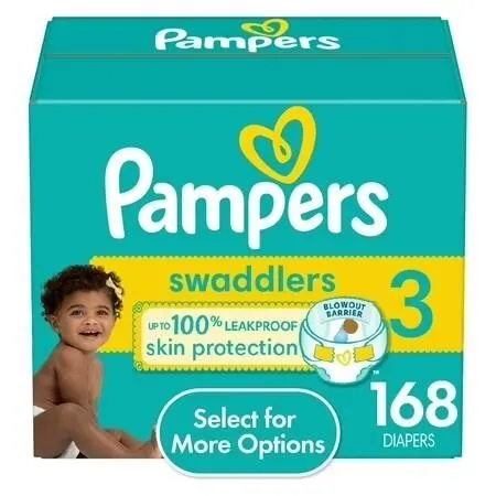New $78 Size 3 Pampers Swaddlers Baby Diapers, 168