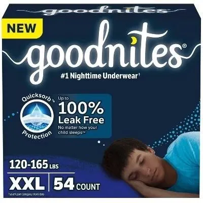 New $90 XXL GoodNites Boys' Nighttime underwear...