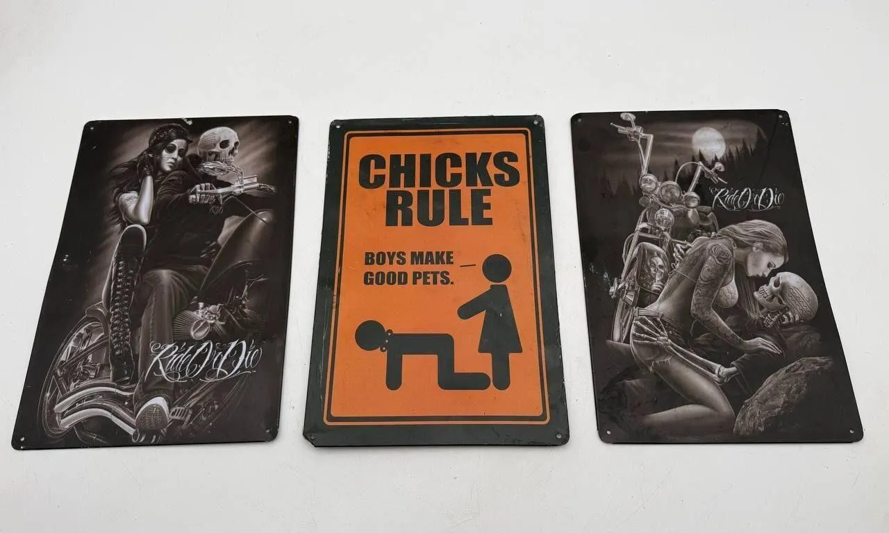 Set of 3 Metal Biker Wall Signs