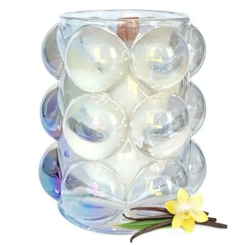 NEW (6oz) White Bubbles Glass Soy Candle, Vanilla