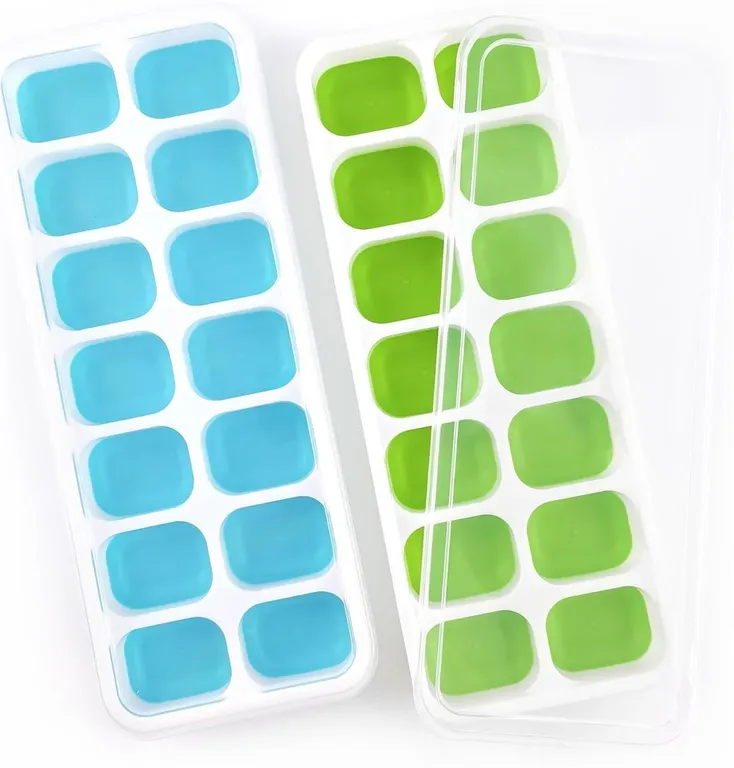 SEALED 2PK Flexible Silicone Ice Cube Trays w/Lids