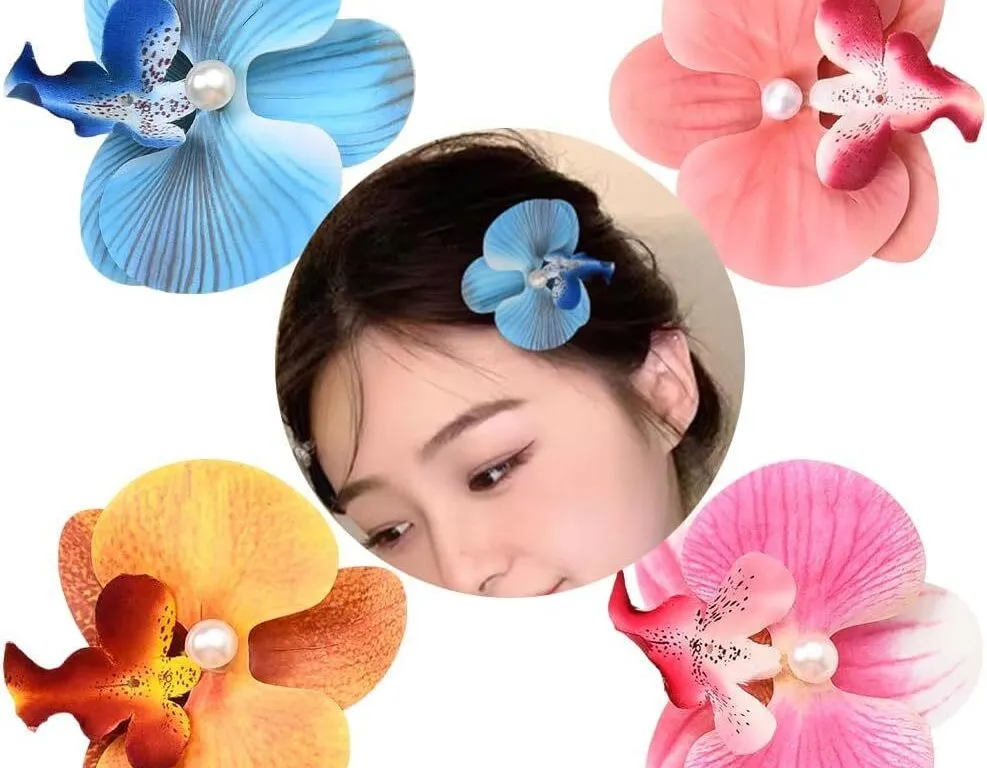 NEW 4PK Phalaenopsis Flower Hair Clips w/Pearl