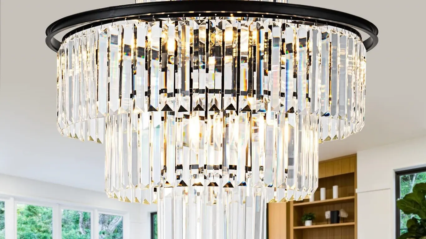New $320 23" 14-Light Crystal Chandelier, Black