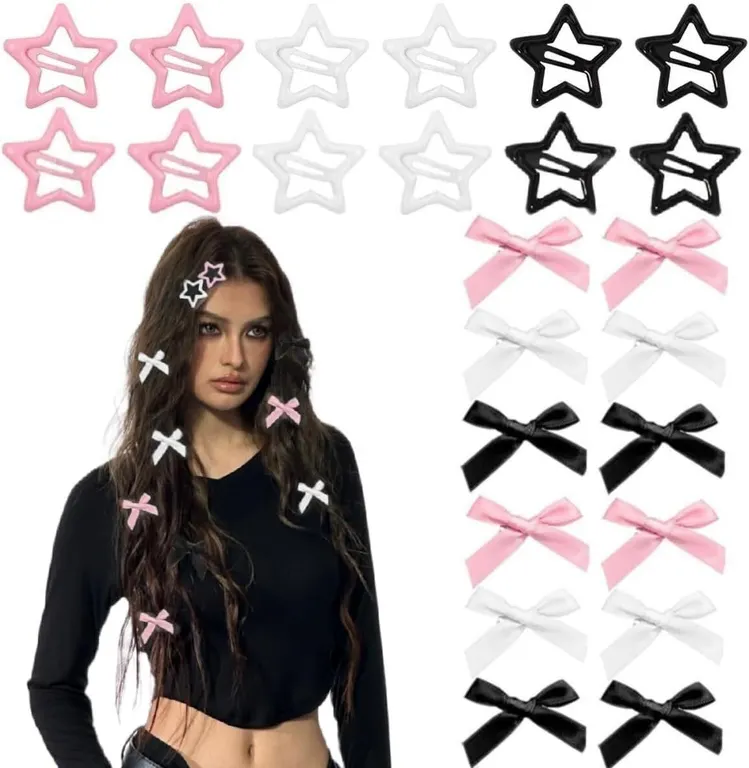 NEW 24PK Y2K Star & Mini Bow Hair Clips