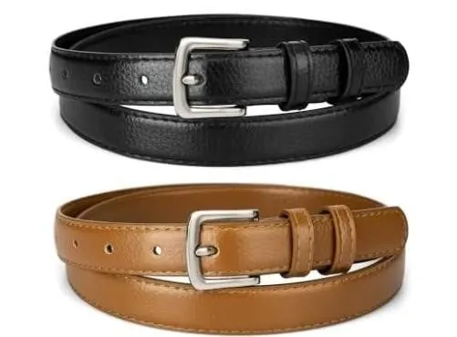SEALED 2PK Women's Skinny Leather Belts 33"-38"
