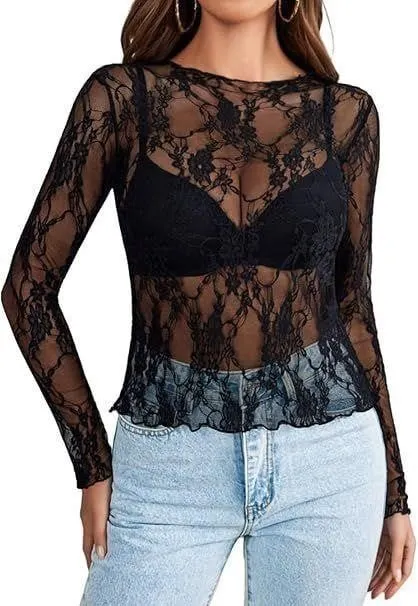NEW (2XL) Women's See Through Long Sleeve Mesh Top