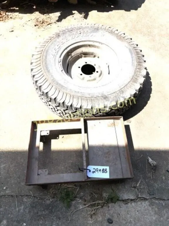 LIKE NEW TIRE ON RIM, METAL CART