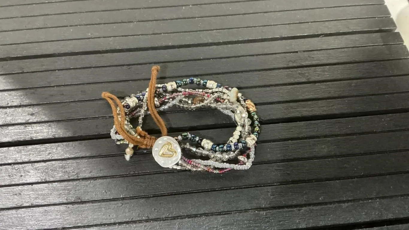 Multi-Strand Beaded Heart Button Wrap Bracelet