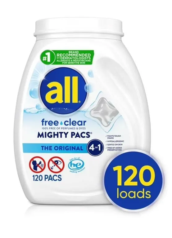 All 678705 Free Clear Laundry Detergent Pacs 120ct