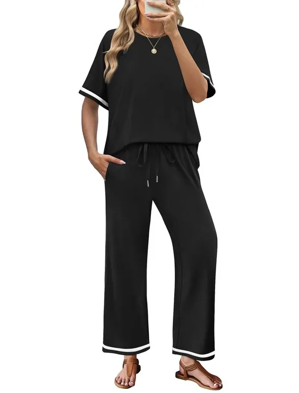 Sampeel Lounge Set Medium Black Wide Leg Pants
