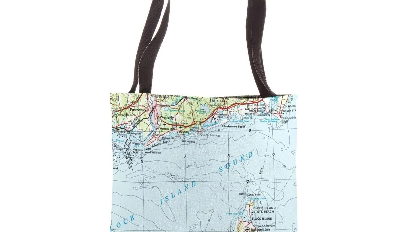 Rhode Island Oceanic Block Island Map Tote Bag...