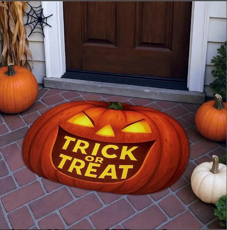 Halloween Pumpkin Trick Or Treat Door Mat Orange