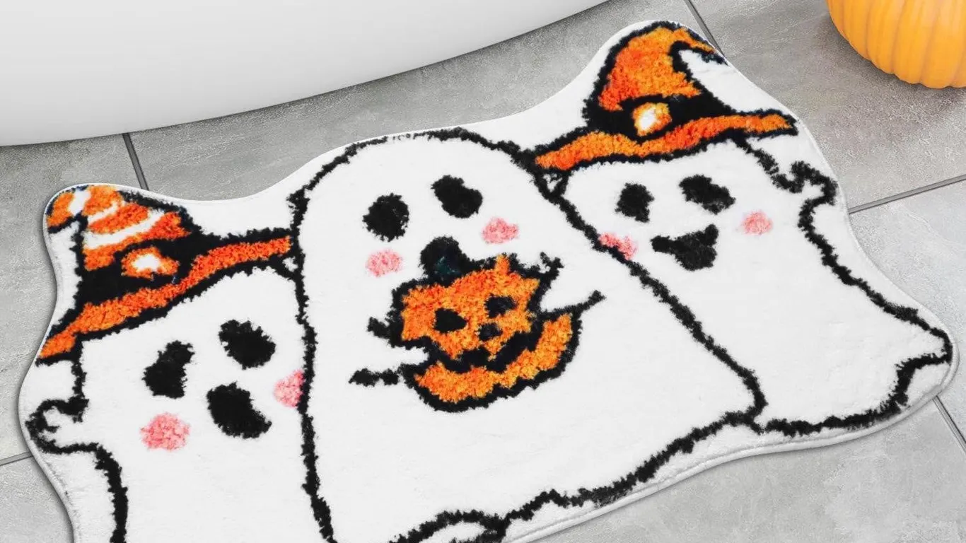 Kawaiita Pumpkin Ghost Bath Rug 17 x 28 Orange