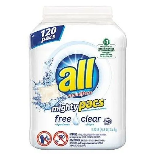 All 678705 Laundry Detergent Pacs Free Clear 120ct