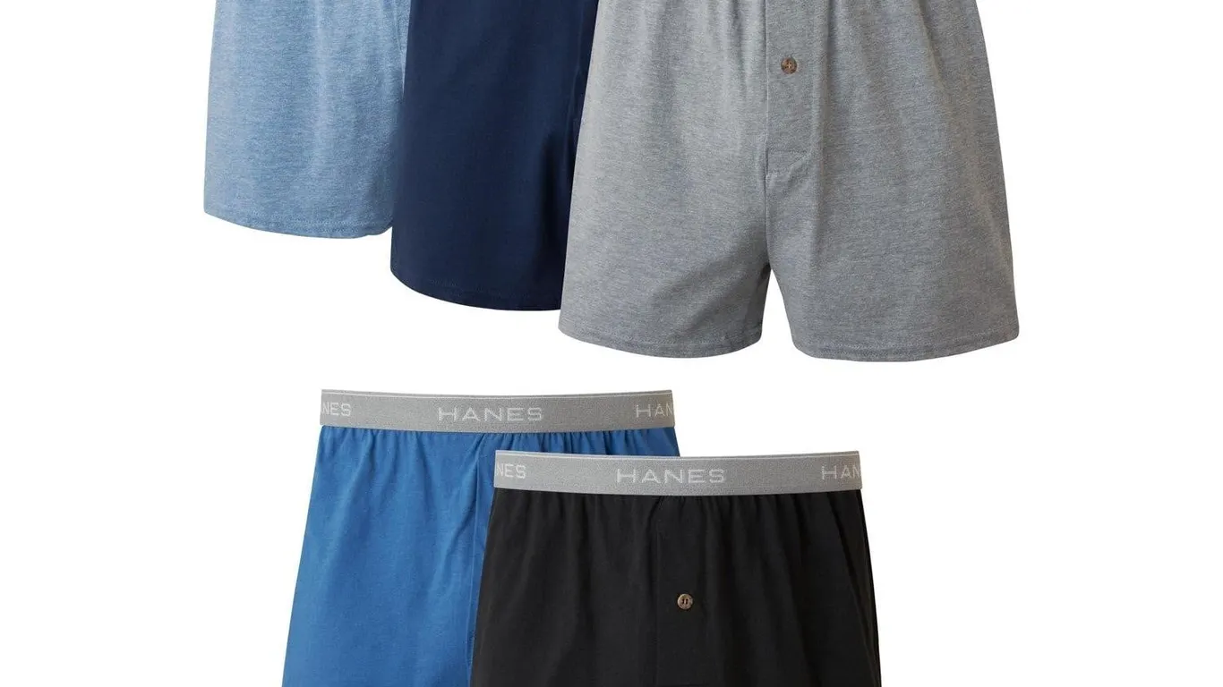 Hanes Cotton Knit Boxer Shorts Large Blue 5-Pack