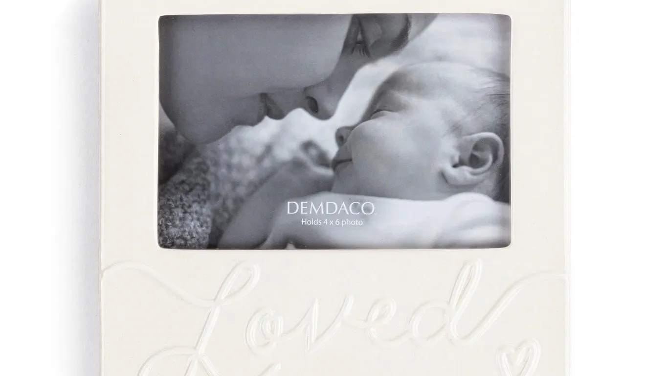 Demdaco Loved 8x8 Inch Ceramic Picture Frame Cream