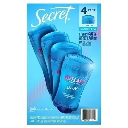 Secret Outlast Clear Gel Deodorant 2.6oz 4pk