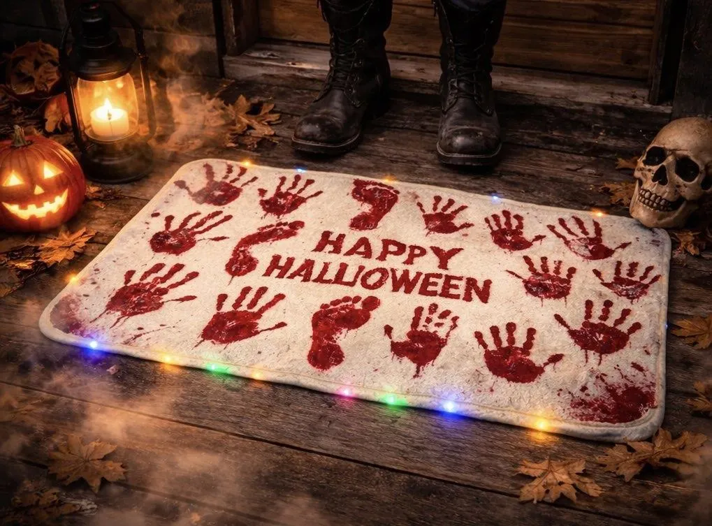 A45X70 Halloween Mat Red Handprints