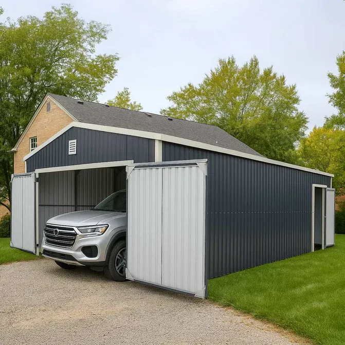 TMG-MS1624A 16' x 24' Metal Garage Shed with Swing Front & Side Doors, 10'6" Peak Height~New!