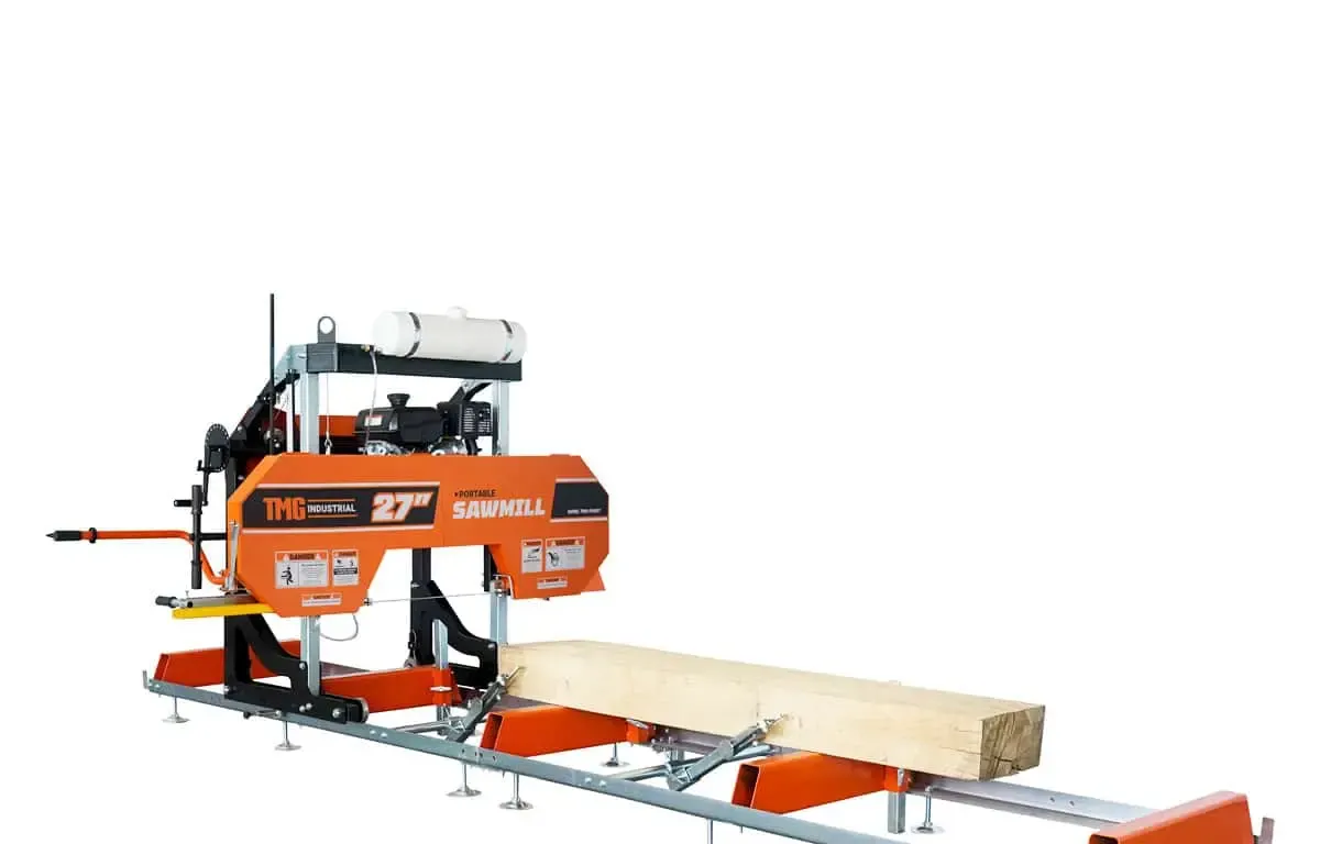 Portable 27" Sawmill with Kohler 14 HP Gas Engine – Bandsaw Mill for 12' Logs TMG-PSM27