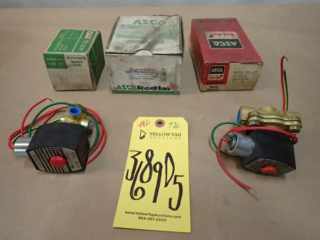 Lot of (5) Assorted ASCO Solenoid Valves and Components