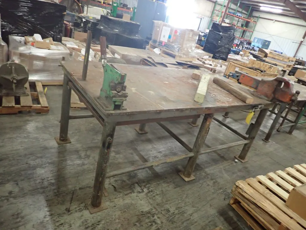 Industrial Work Table with Reed Bench Vise and Bench Shear