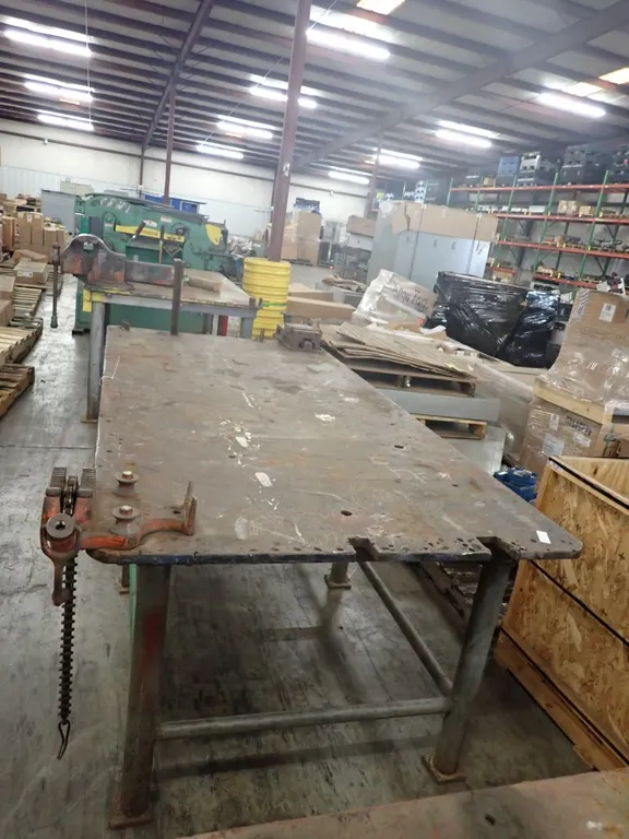 Industrial Work Table with Ridgid Chain Vise and Milling Machine Vise