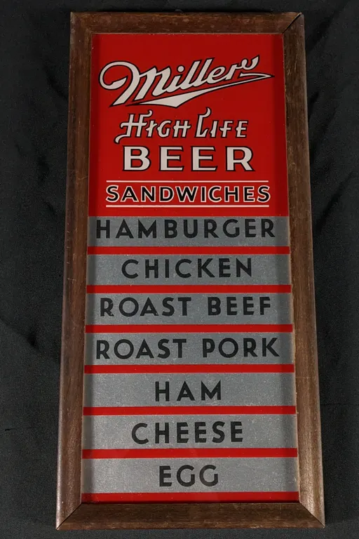 GLASS MENU BOARD SIGN MILLER HIGH LIFE BEER SANDWICHES MILWAUKEE WISCONSIN
