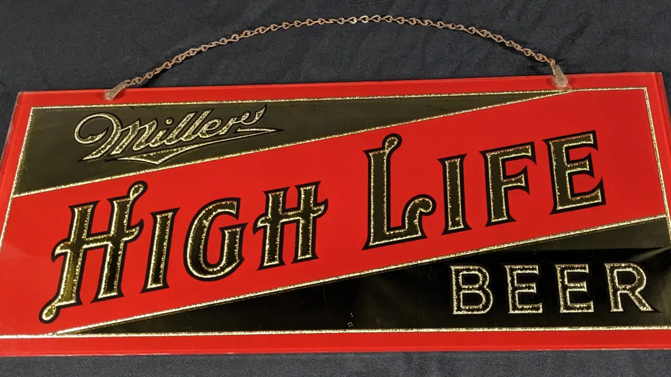 PRE PROHIBITION GLASS SIGN MILLER HIGH LIFE BEER MILWAUKEE WISCONSIN