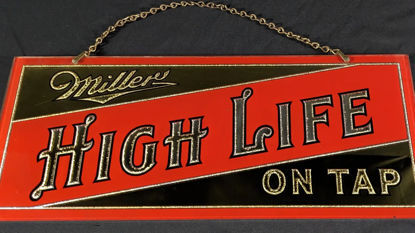 GLASS SIGN MILLER HIGH BEER ON TAP MILWAUKEE WISCONSIN