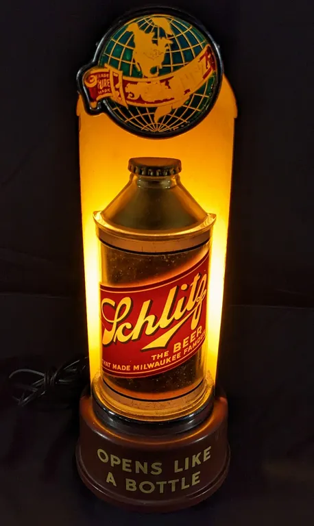 SCHLITZ CONE TOP BEER CAN LIGHTED BACK BAR SIGN MILWAUKEE WISCONSIN
