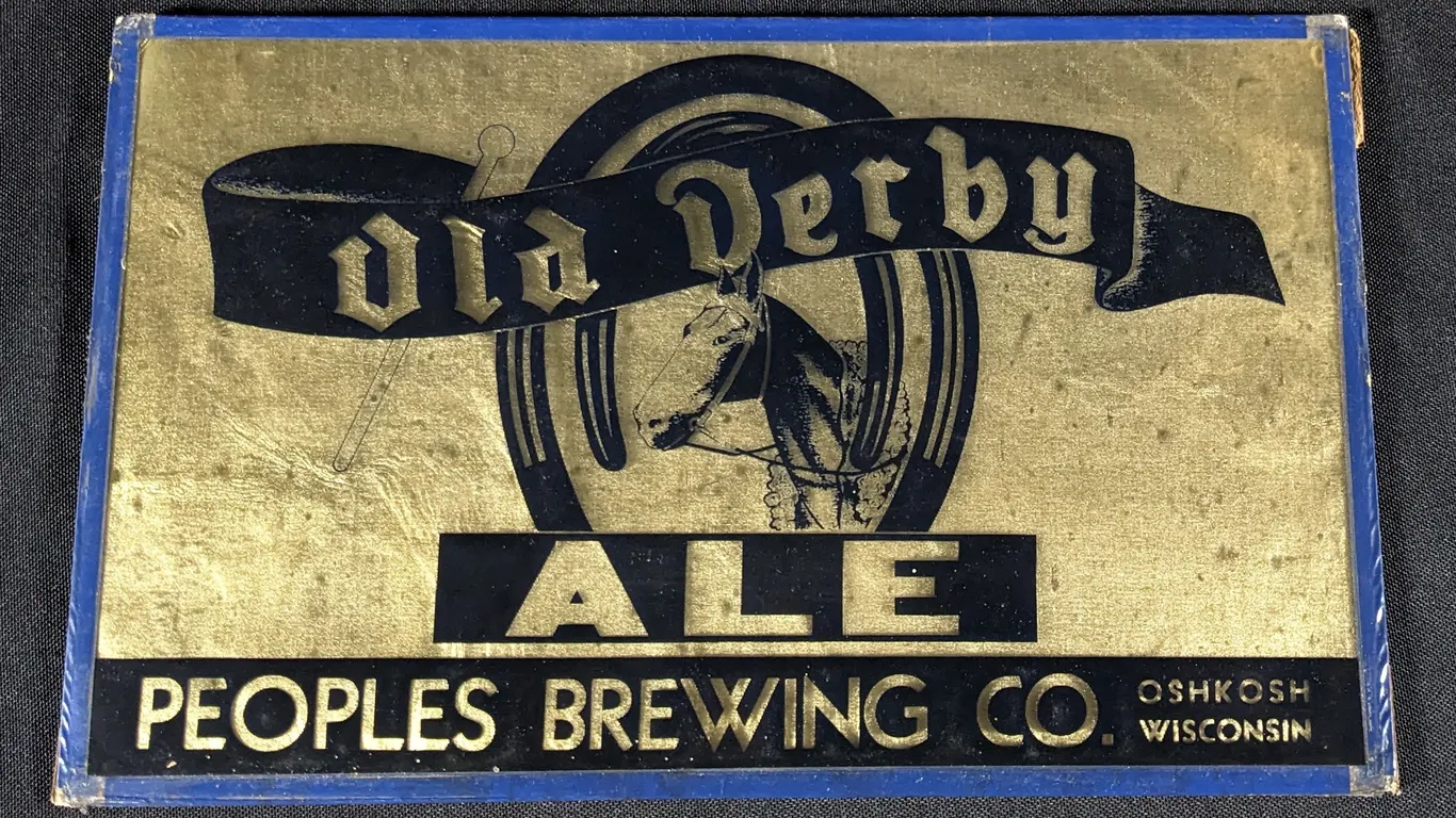OLD DERBY ALE BEER SIGN PEOPLES BREWING OSHKOSH WISCONSIN
