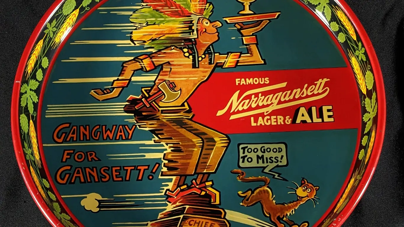 DR SEUSS CHIEF GANSETT BEER TRAY FAMOUS NARRAGANSETT LAGER & ALE MASSACHUSSETTS