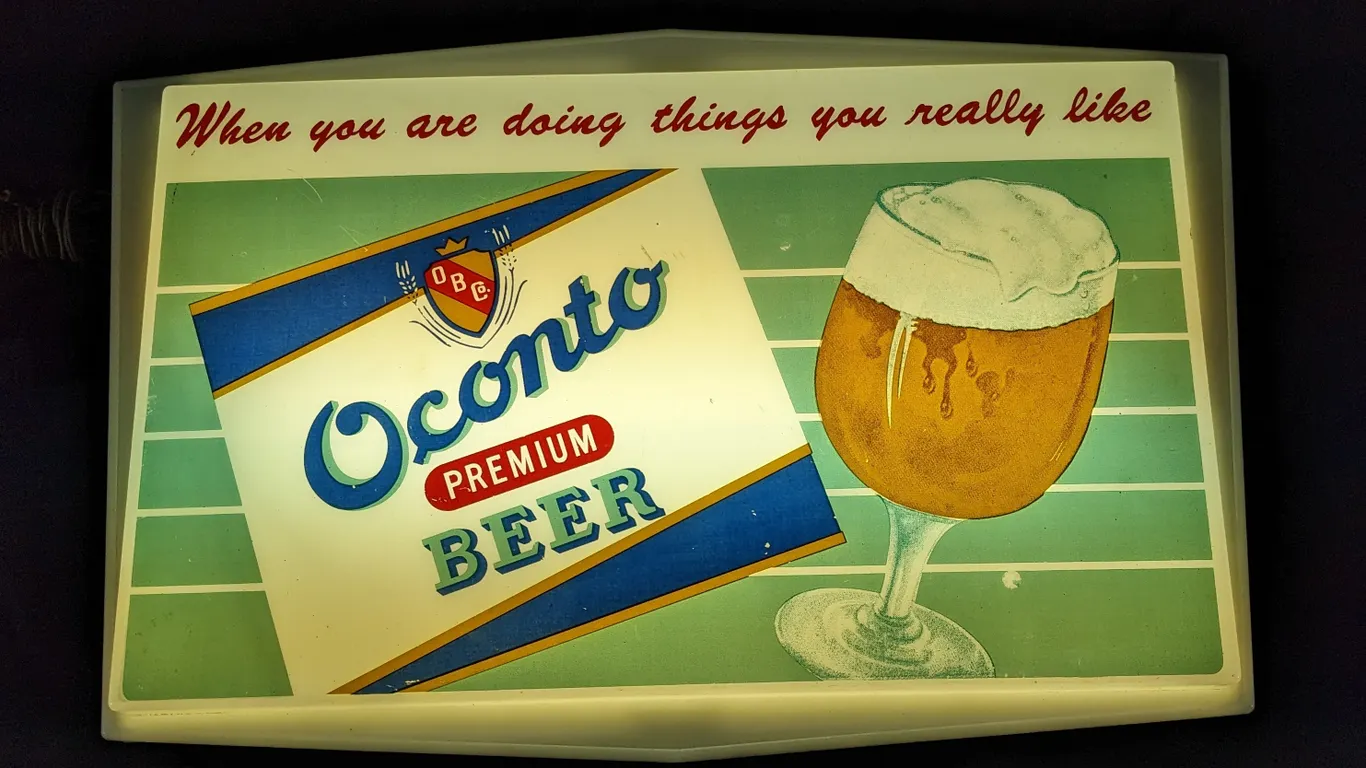 LIGHTED SIGN OCONTO PREMIUM BEER OCONTO WISCONSIN