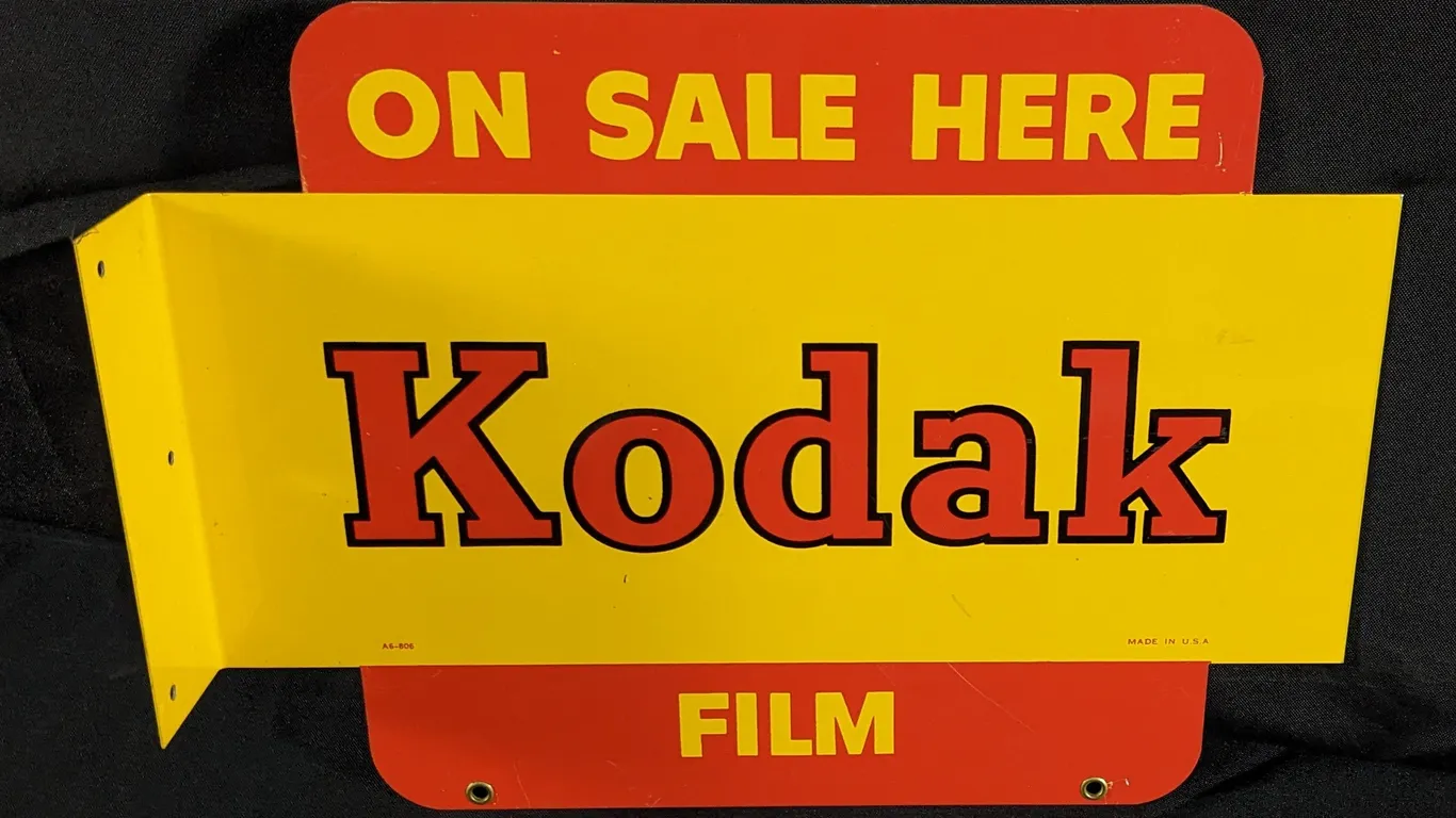 TIN FLANGE SIGN ON SALE HERE KODAK FILM