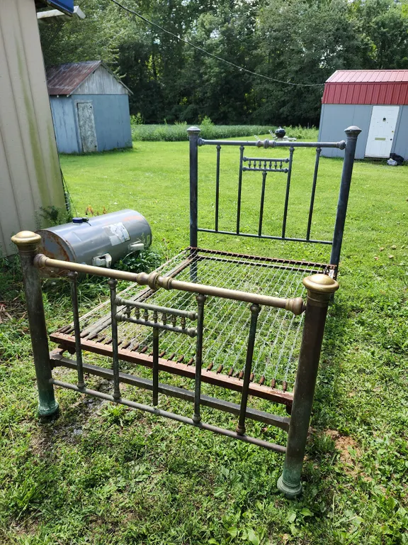 Antique Brass Bed W/Spring, Has Old Repairs, 83"X53"X59"