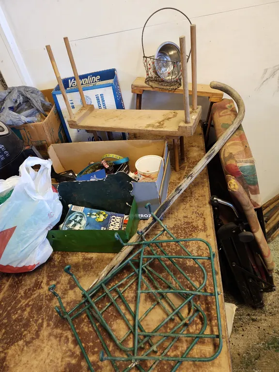 Chair, Plastic Organizer Bins, Etc.