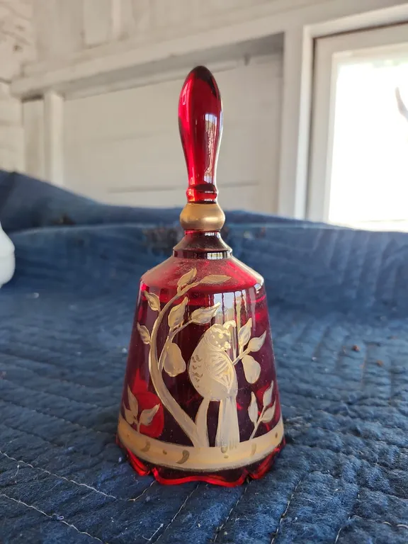 Fenton Hand Painted Signed Glass Bell 7" Tall