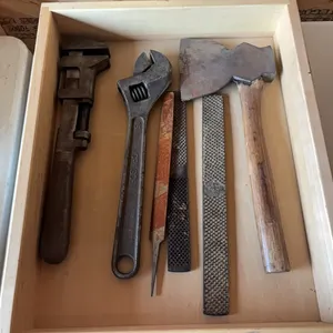 Axe, wrench, monkey wrench, and files